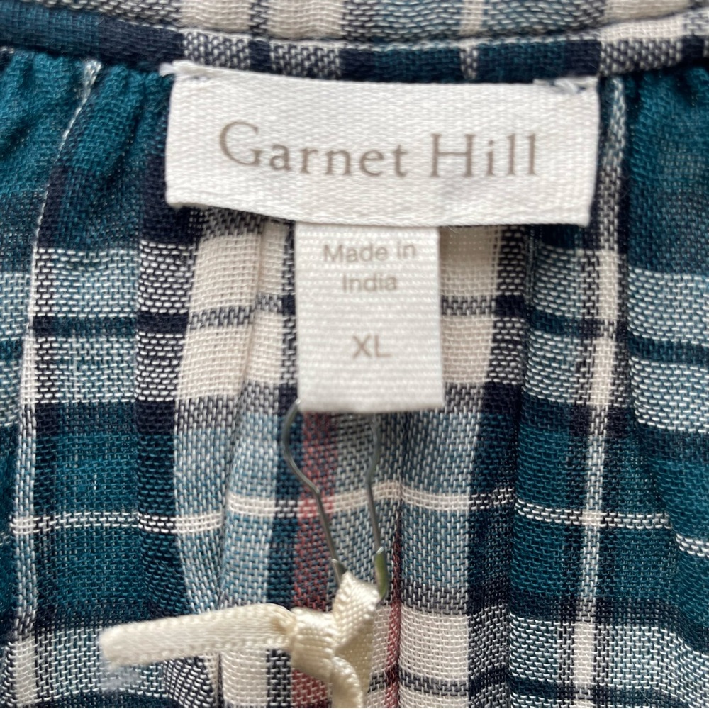 Garnet Hill - Plaid V-Neck Popover Womens Shirt- L - XL -100% Organic Cotton - Picture 9 of 12